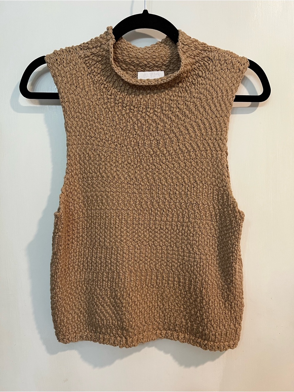 SABLYN Sleeveless Mock-Neck Sweater in Camel, Medium